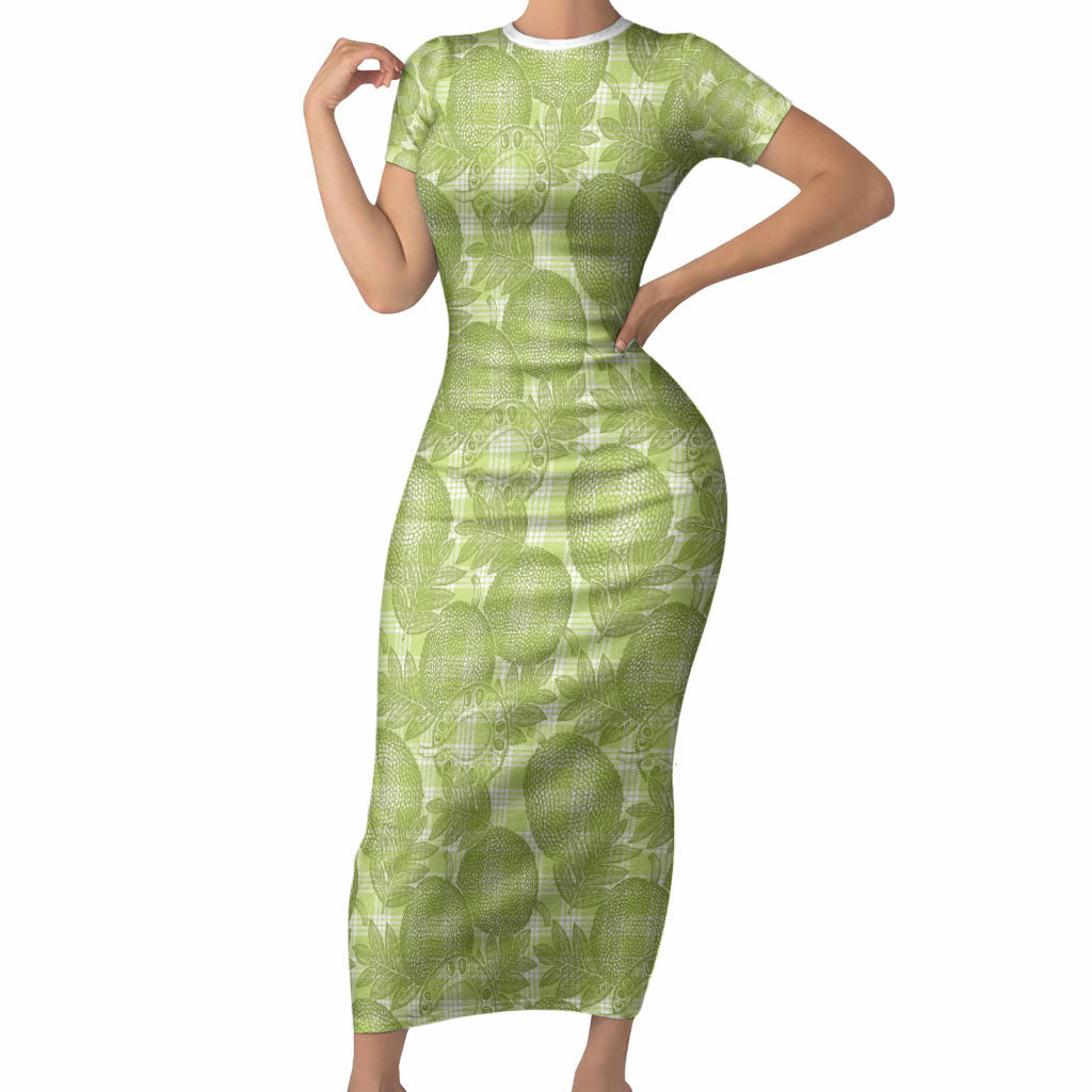 Omaomao Hawaii Breadfruit Palaka Motifs Short Sleeve Bodycon Dress LT14 Long Dress Green - Polynesian Pride