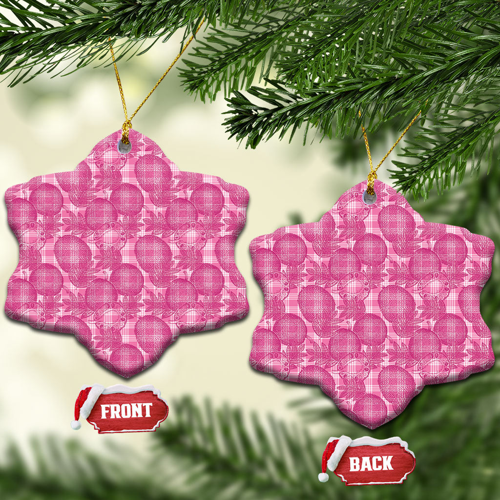 Alaka Hawaii Breadfruit Palaka Motifs Ceramic Ornament LT14 Snow Flake Pink - Polynesian Pride