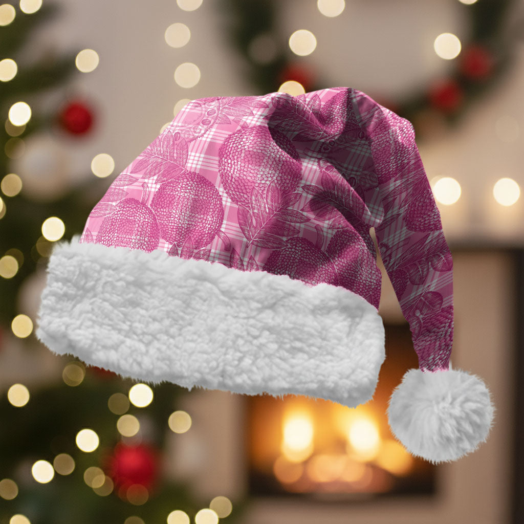 Alaka Hawaii Breadfruit Palaka Motifs Christmas Santa Hat LT14 With Fur Pink - Polynesian Pride