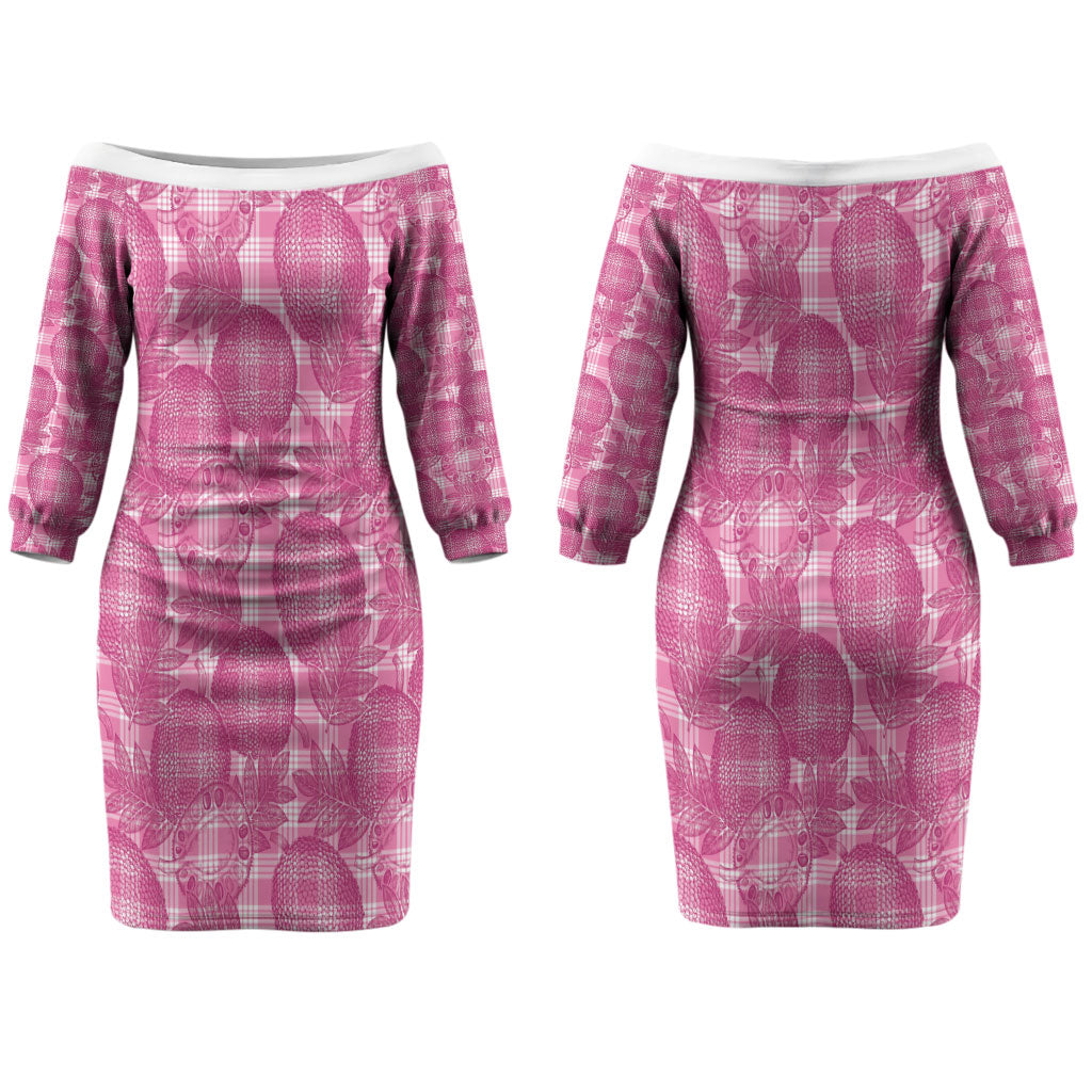 Alaka Hawaii Breadfruit Palaka Motifs Couples Matching Off The Shoulder Long Sleeve Dress and Long Sleeve Button Shirt LT14 - Polynesian Pride