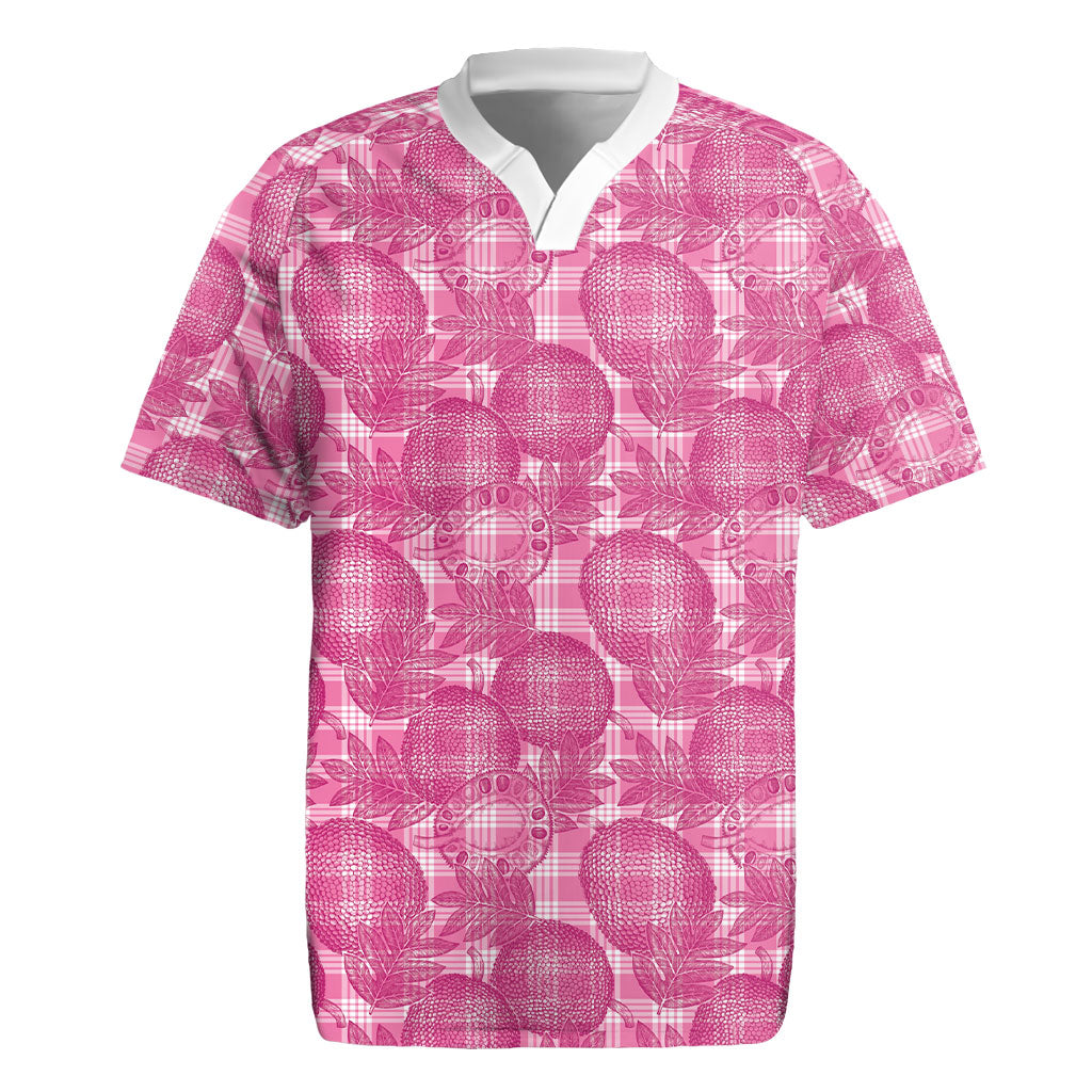 Alaka Hawaii Breadfruit Palaka Motifs Rugby Jersey LT14 Pink - Polynesian Pride