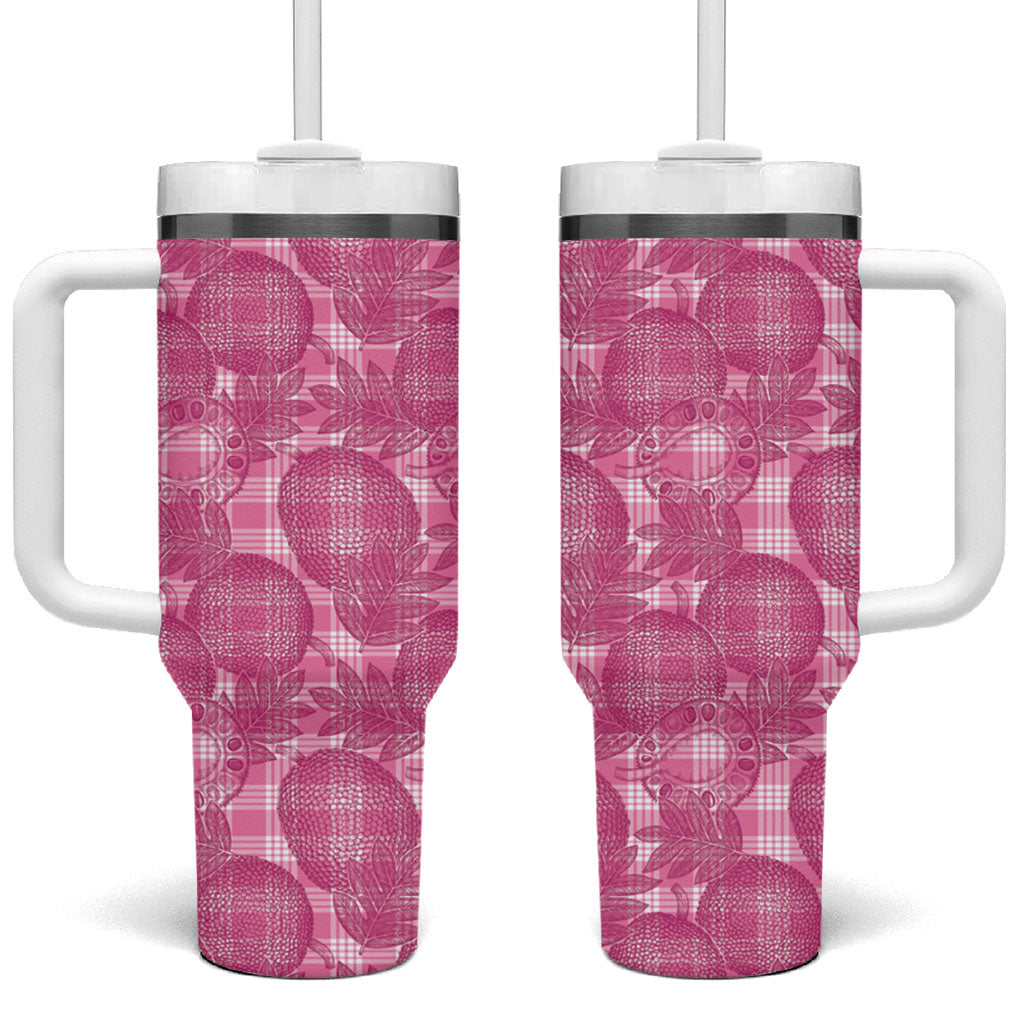 Alaka Hawaii Breadfruit Palaka Motifs Tumbler With Handle LT14 One Size: 40 oz Pink - Polynesian Pride