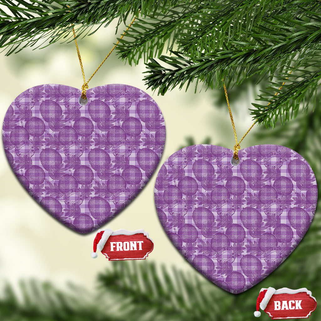 Poni Hawaii Breadfruit Palaka Motifs Ceramic Ornament LT14 Heart Purple - Polynesian Pride