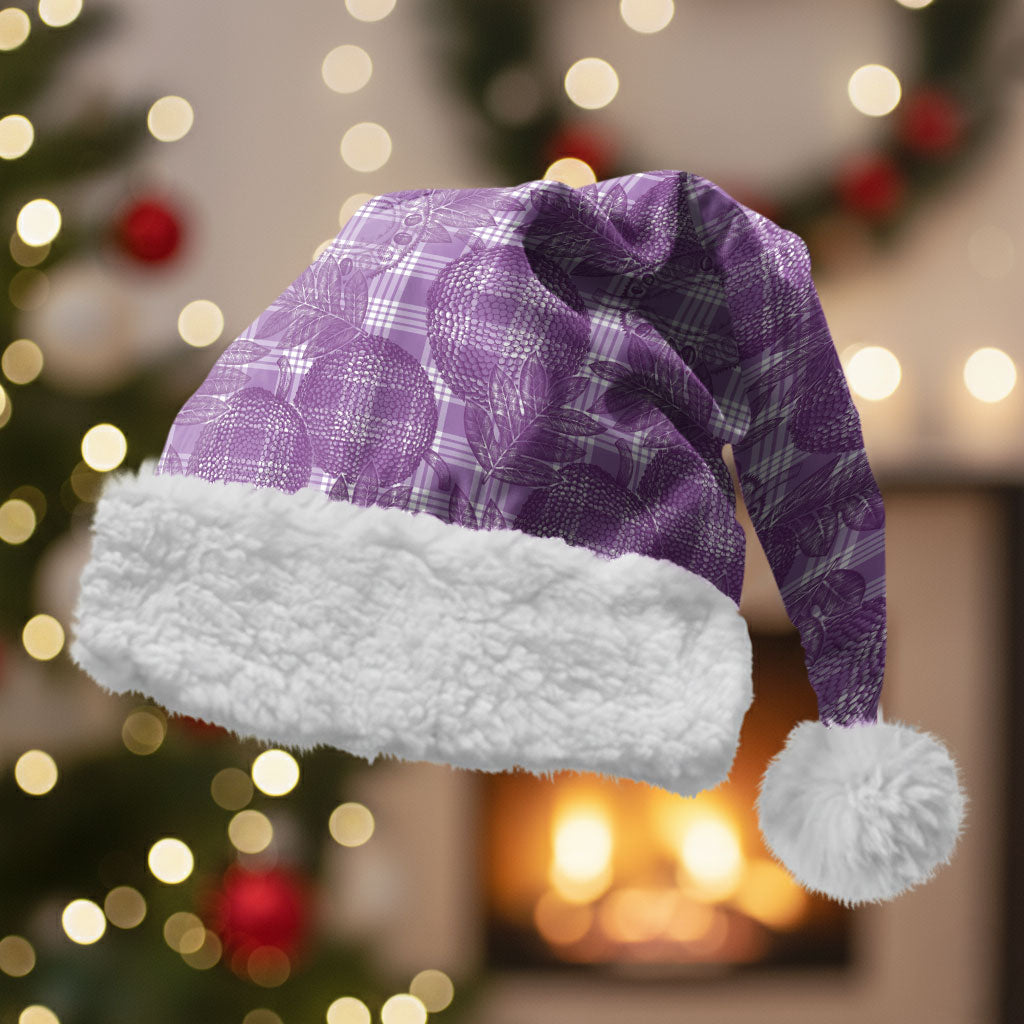 Poni Hawaii Breadfruit Palaka Motifs Christmas Santa Hat LT14 With Fur Purple - Polynesian Pride
