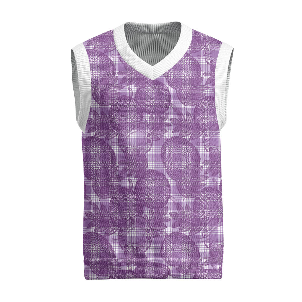 Poni Hawaii Breadfruit Palaka Motifs Christmas Knitted V-Neck Vest LT14 Purple - Polynesian Pride
