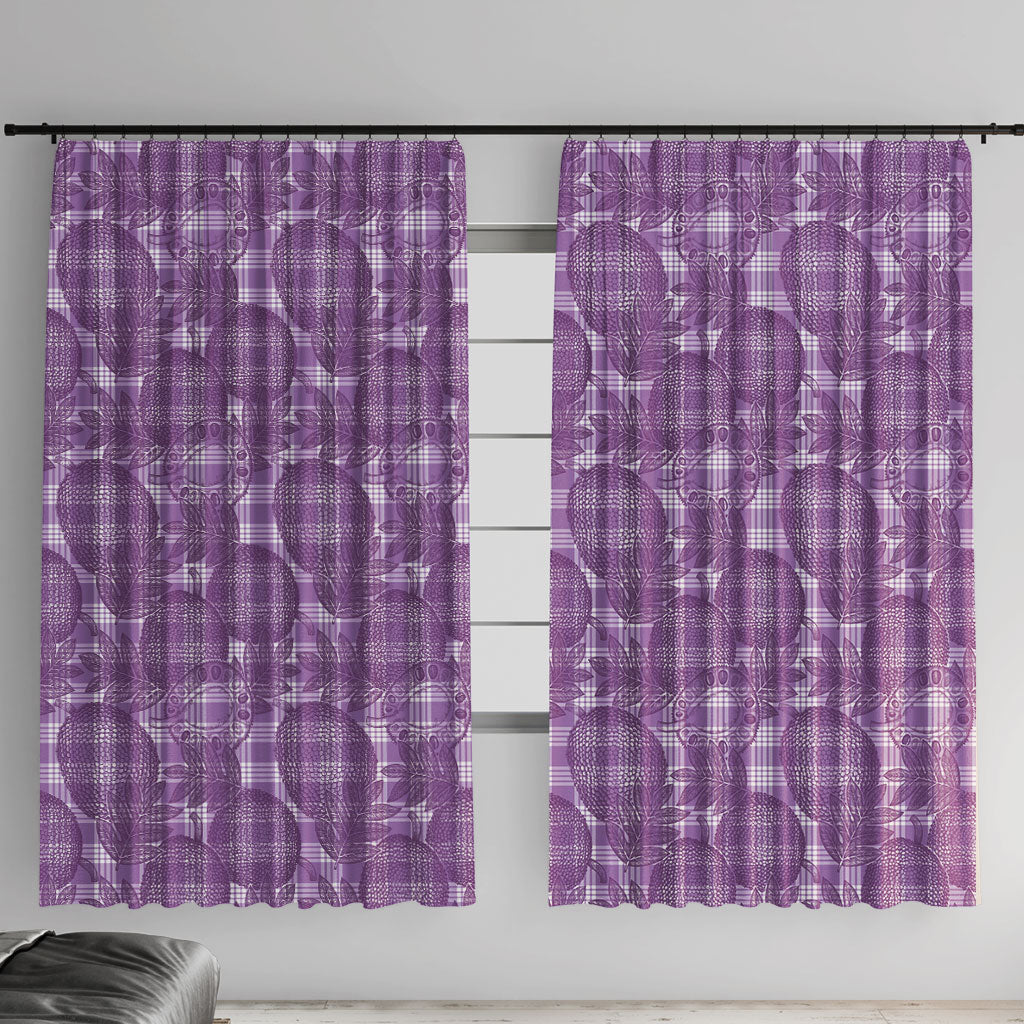 Poni Hawaii Breadfruit Palaka Motifs Window Curtain LT14 With Hooks Purple - Polynesian Pride