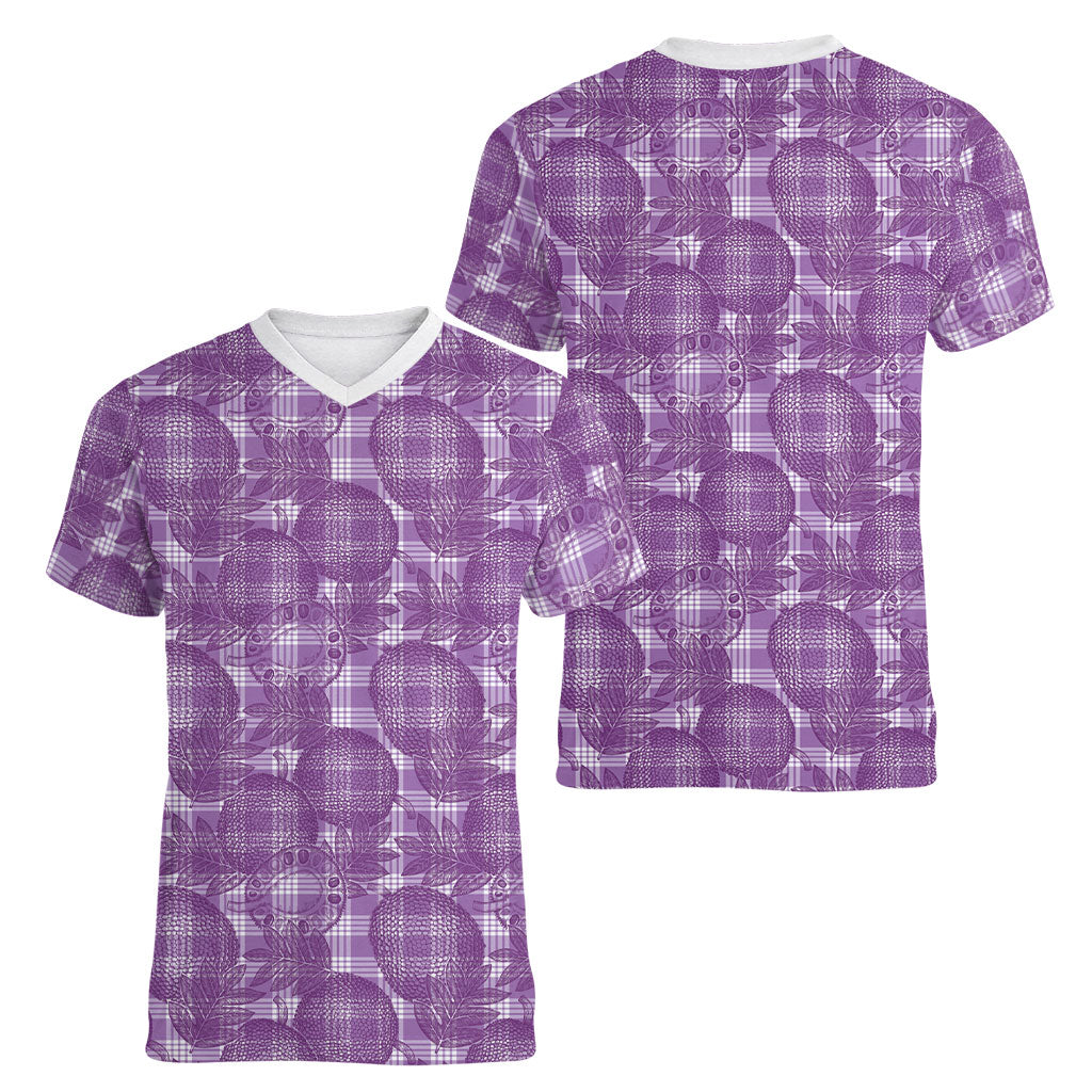 Poni Hawaii Breadfruit Palaka Motifs Women V-Neck T-Shirt LT14 - Polynesian Pride