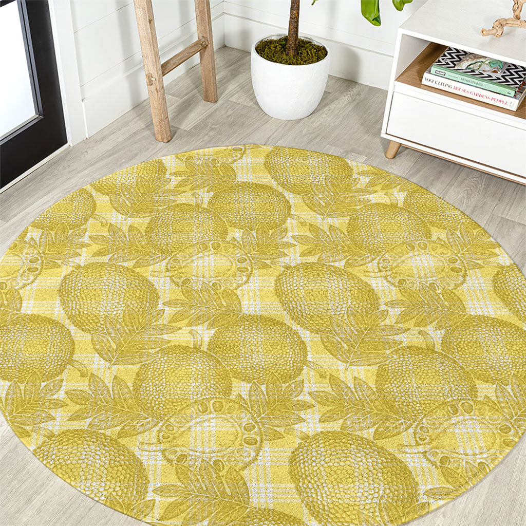 Melemele Hawaii Breadfruit Palaka Motifs Round Carpet LT14 Yellow - Polynesian Pride