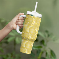 Melemele Hawaii Breadfruit Palaka Motifs Tumbler With Handle LT14 - Polynesian Pride