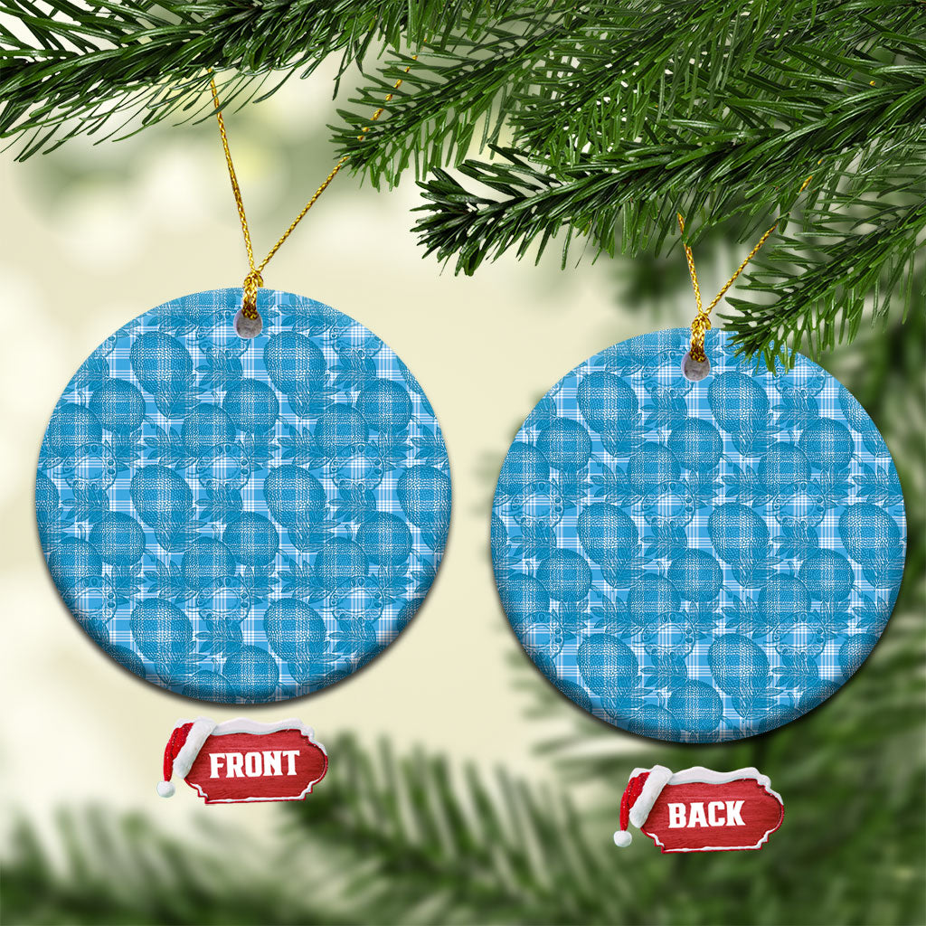 Polu Hawaii Breadfruit Palaka Motifs Ceramic Ornament LT14 Circle Blue - Polynesian Pride
