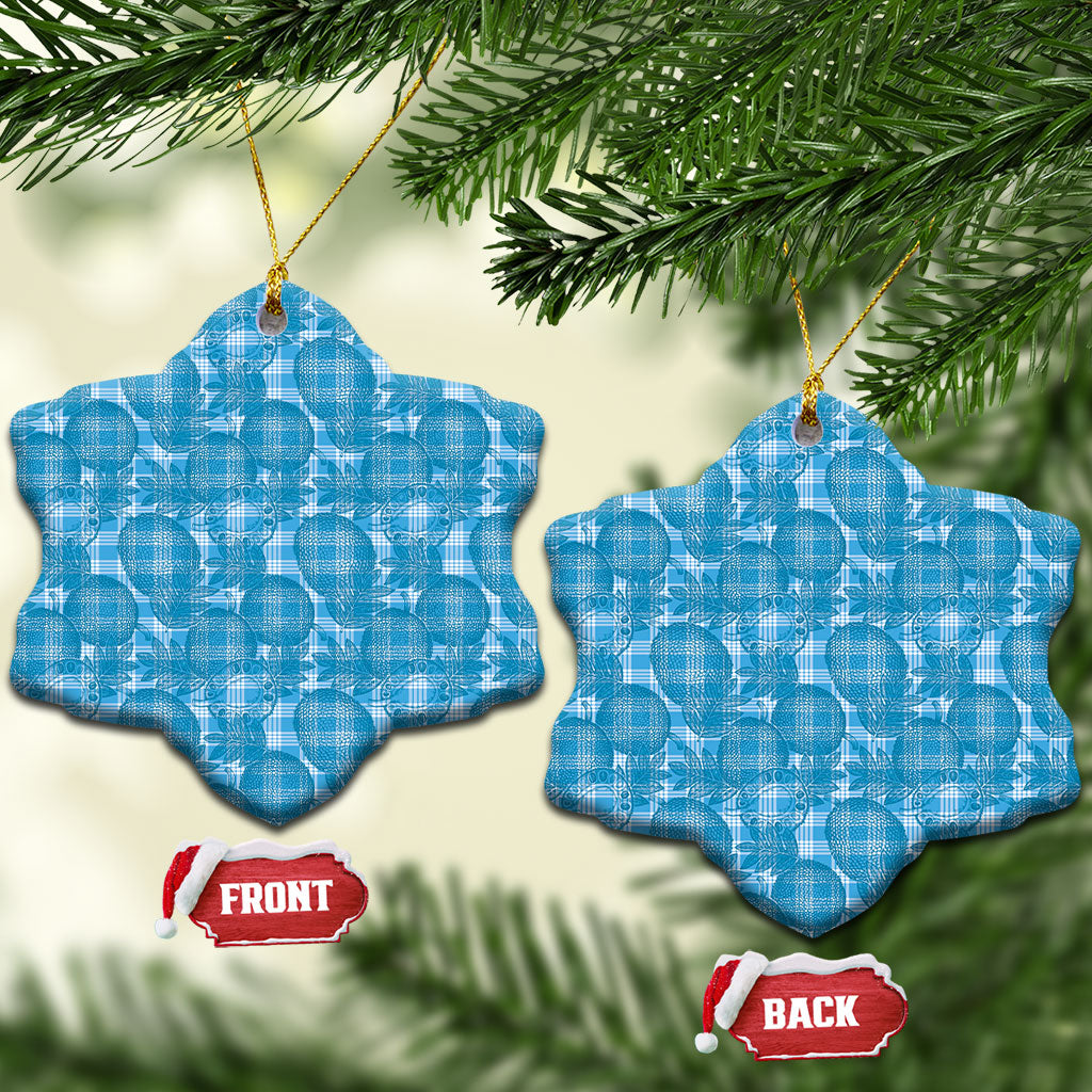 Polu Hawaii Breadfruit Palaka Motifs Ceramic Ornament LT14 Snow Flake Blue - Polynesian Pride