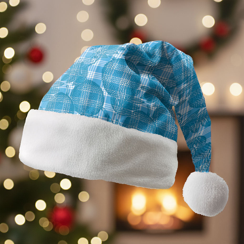 Polu Hawaii Breadfruit Palaka Motifs Christmas Santa Hat LT14 Without Fur Blue - Polynesian Pride