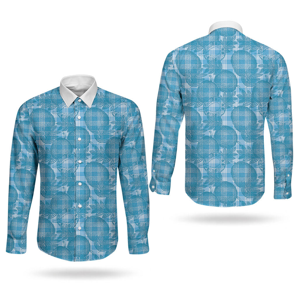 Polu Hawaii Breadfruit Palaka Motifs Couples Matching Off Shoulder Maxi Dress and Long Sleeve Button Shirt LT14 - Polynesian Pride