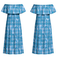 Polu Hawaii Breadfruit Palaka Motifs Couples Matching Off Shoulder Maxi Dress and Long Sleeve Button Shirt LT14 - Polynesian Pride