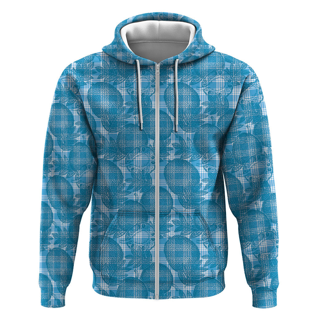 Polu Hawaii Breadfruit Palaka Motifs Hoodie LT14 Zip Hoodie Blue - Polynesian Pride