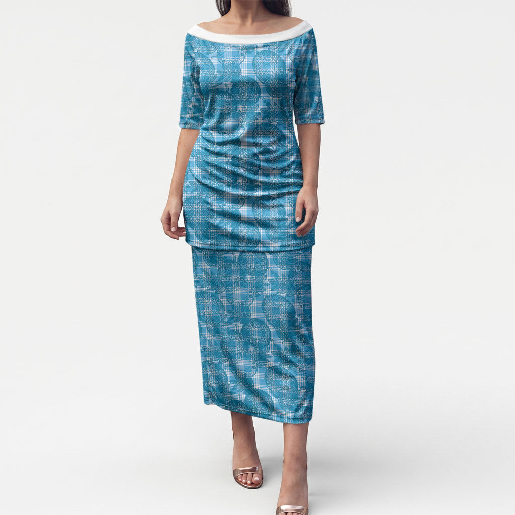 Polu Hawaii Breadfruit Palaka Motifs Puletasi LT14 Long Dress Blue - Polynesian Pride