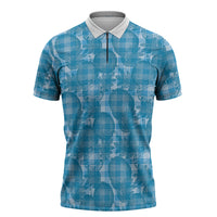 Polu Hawaii Breadfruit Palaka Motifs Zipper Polo Shirt LT14 Blue - Polynesian Pride