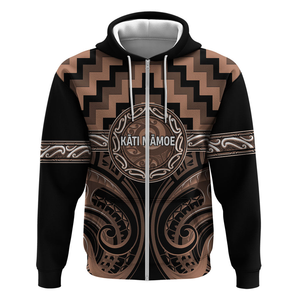 Aotearoa Kati Mamoe Personalised Hoodie Maori Iwi Poutama Puhoro Tattoo LT14 Zip Hoodie Brown - Polynesian Pride