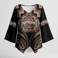 Aotearoa Kati Mamoe Personalised Kimono Sleeve Blouse Maori Iwi Poutama Puhoro Tattoo LT14 Female Brown - Polynesian Pride