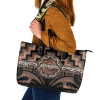 Aotearoa Kati Mamoe Leather Tote Bag Maori Iwi Poutama Puhoro Tattoo LT14 Brown - Polynesian Pride