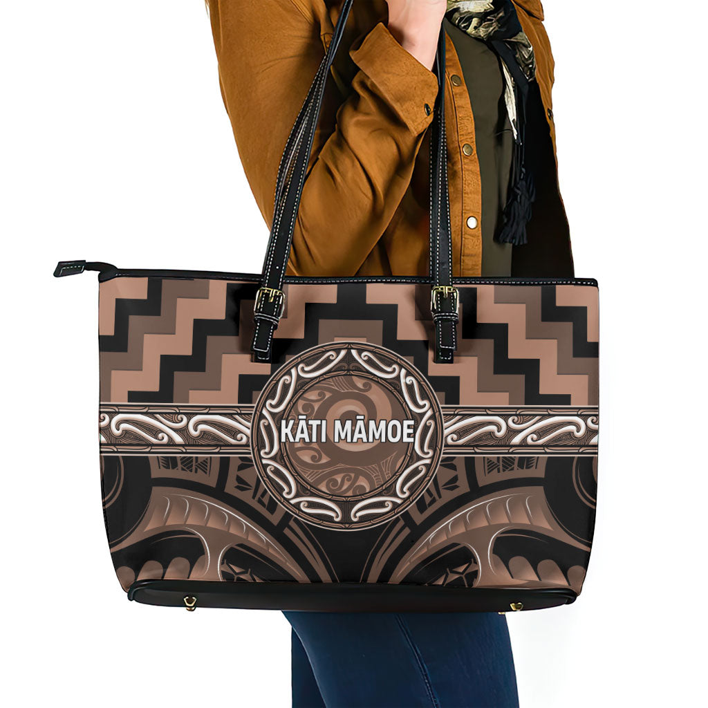 Aotearoa Kati Mamoe Leather Tote Bag Maori Iwi Poutama Puhoro Tattoo LT14 - Polynesian Pride