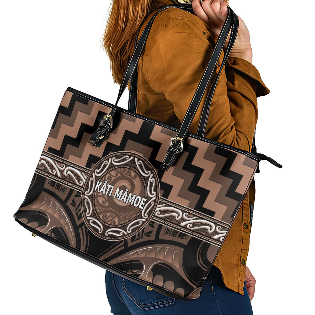 Aotearoa Kati Mamoe Leather Tote Bag Maori Iwi Poutama Puhoro Tattoo LT14 - Polynesian Pride