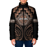 Aotearoa Kati Mamoe Personalised Padded Jacket Maori Iwi Poutama Puhoro Tattoo LT14 Men Brown - Polynesian Pride