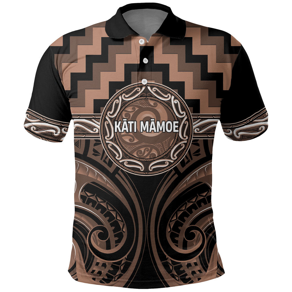 Aotearoa Kati Mamoe Personalised Polo Shirt Maori Iwi Poutama Puhoro Tattoo LT14 Brown - Polynesian Pride