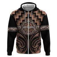 Aotearoa Kati Mamoe Personalised Zip Hoodie Maori Iwi Poutama Puhoro Tattoo LT14 Zip Hoodie Brown - Polynesian Pride