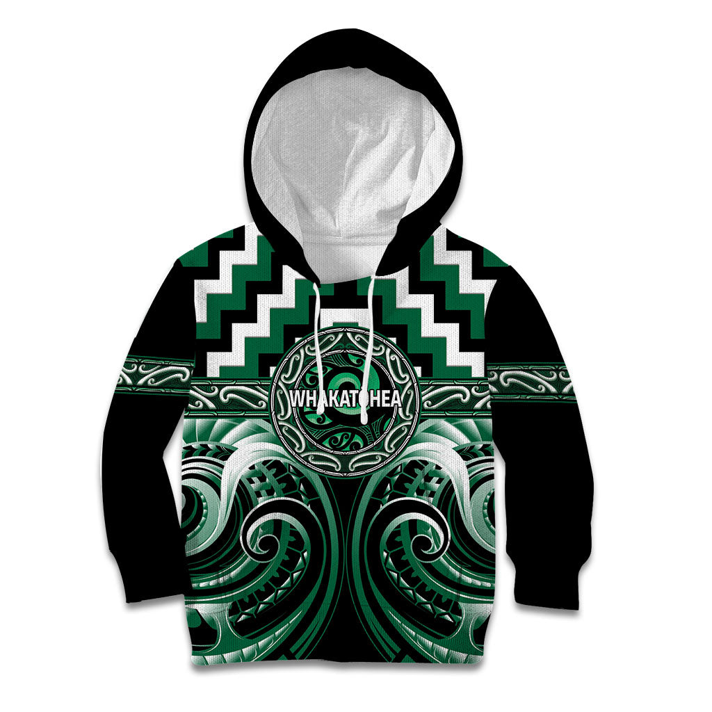 Aotearoa Whakatohea Personalised Kid Hoodie Maori Iwi Poutama Puhoro Tattoo LT14 Hoodie Green - Polynesian Pride