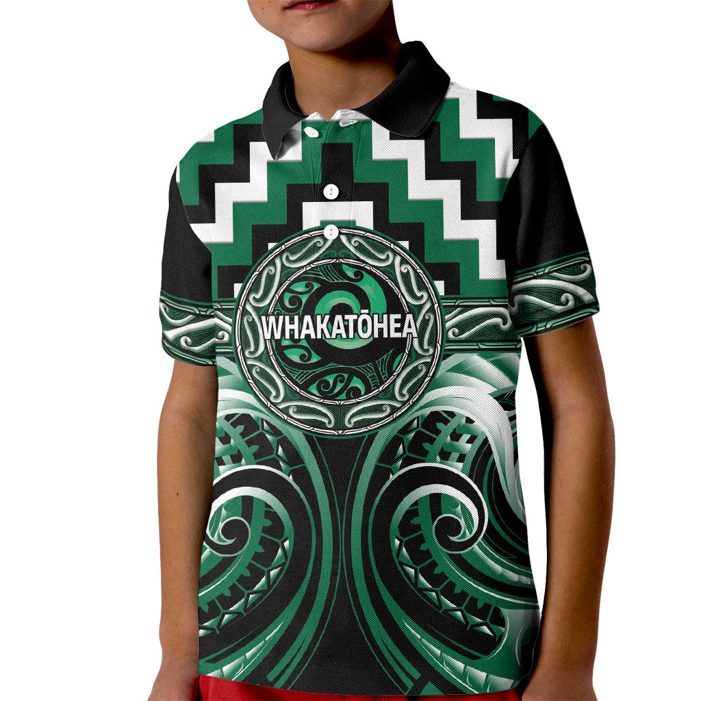 Aotearoa Whakatohea Personalised Kid Polo Shirt Maori Iwi Poutama Puhoro Tattoo LT14 Kid Green - Polynesian Pride