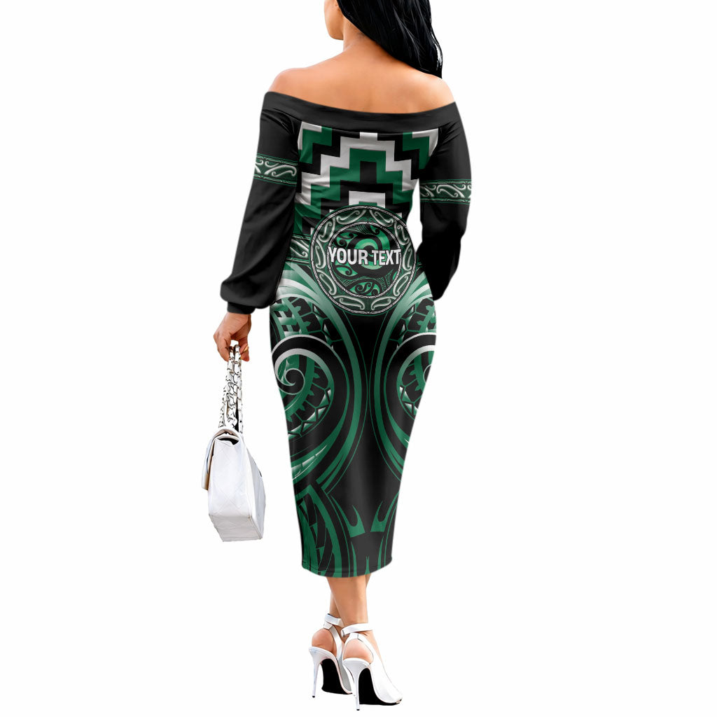Aotearoa Whakatohea Personalised Off The Shoulder Long Sleeve Dress Maori Iwi Poutama Puhoro Tattoo LT14 - Polynesian Pride
