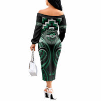 Aotearoa Whakatohea Personalised Off The Shoulder Long Sleeve Dress Maori Iwi Poutama Puhoro Tattoo LT14 - Polynesian Pride