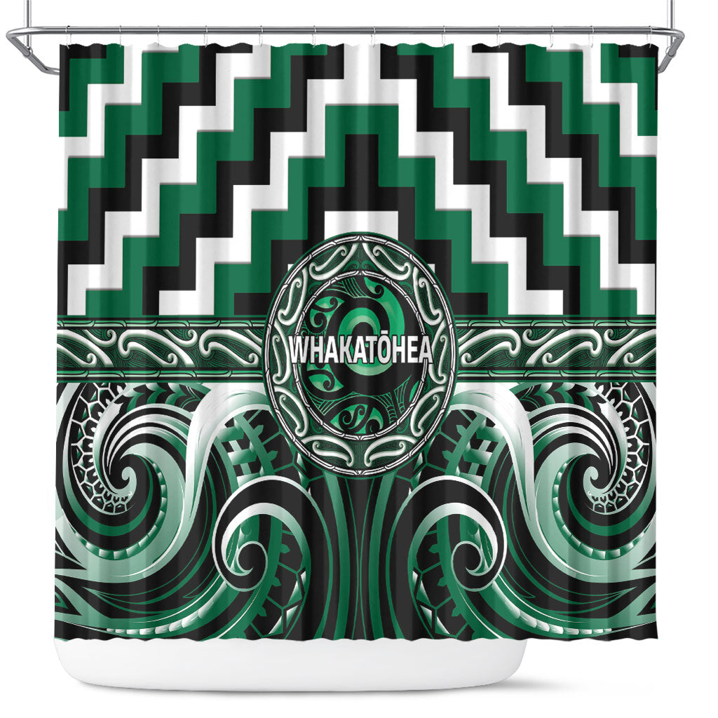 Aotearoa Whakatohea Shower Curtain Maori Iwi Poutama Puhoro Tattoo LT14 Green - Polynesian Pride