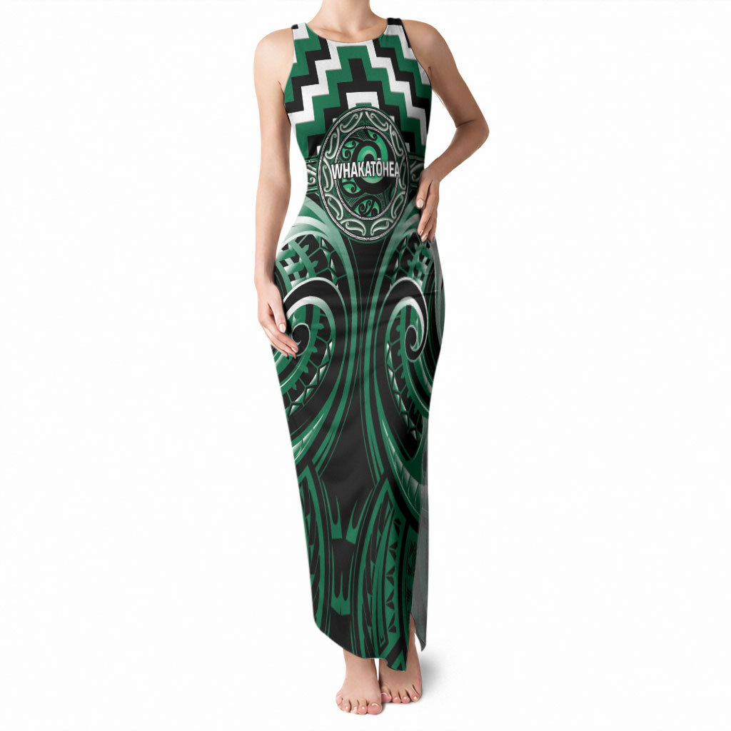 Aotearoa Whakatohea Personalised Tank Maxi Dress Maori Iwi Poutama Puhoro Tattoo LT14 Women Green - Polynesian Pride