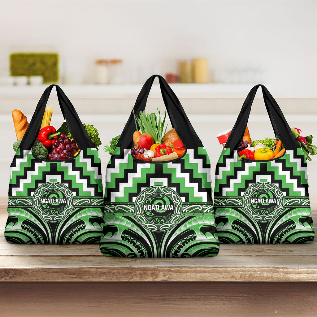 Aotearoa Ngati Awa Grocery Bag Maori Iwi Poutama Puhoro Tattoo LT14 3-pack One Size Green - Polynesian Pride