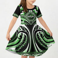 Aotearoa Ngati Awa Personalised Kid Short Sleeve Dress Maori Iwi Poutama Puhoro Tattoo LT14 KID Green - Polynesian Pride