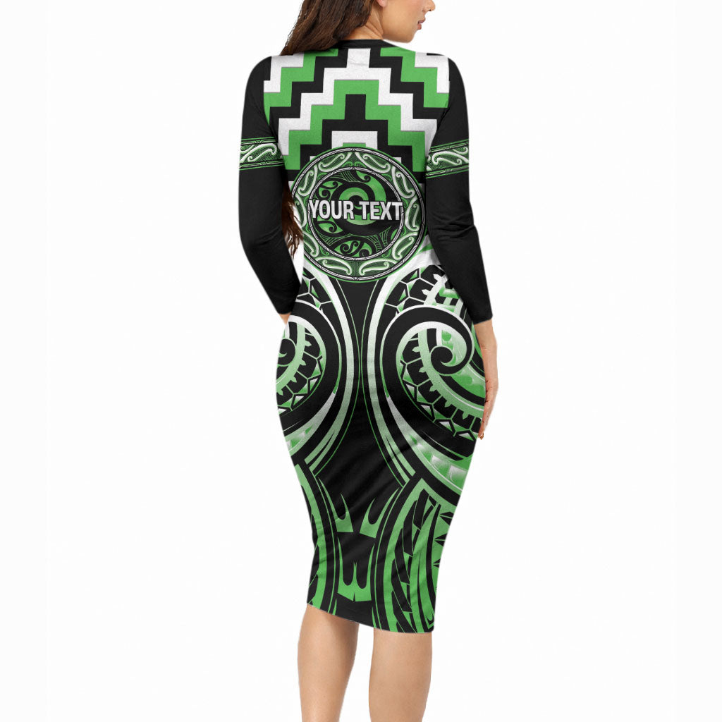 Aotearoa Ngati Awa Personalised Long Sleeve Bodycon Dress Maori Iwi Poutama Puhoro Tattoo LT14 - Polynesian Pride