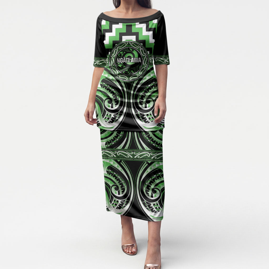 Aotearoa Ngati Awa Personalised Puletasi Maori Iwi Poutama Puhoro Tattoo LT14 Long Dress Green - Polynesian Pride