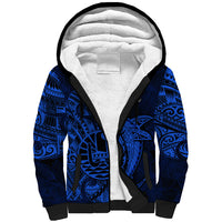 French Polynesia Tahiti Sherpa Hoodie Polynesian Shark Tattoo With Hibiscus Blue Version LT14 Unisex Blue - Polynesian Pride