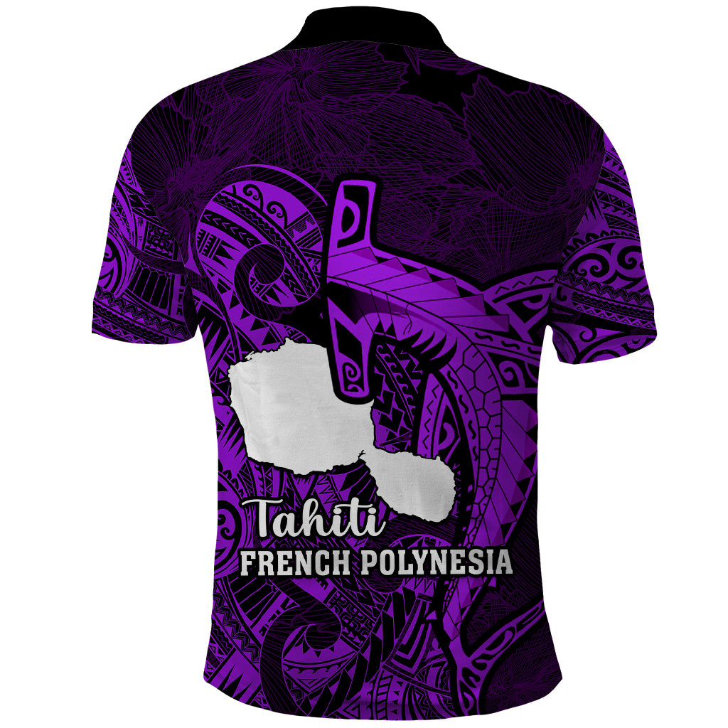 French Polynesia Tahiti Polo Shirt Polynesian Shark Tattoo With Hibiscus Purple Version LT14 - Polynesian Pride