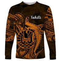 French Polynesia Tahiti Long Sleeve Shirt Polynesian Shark Tattoo With Hibiscus Red Version LT14 Unisex Gold - Polynesian Pride