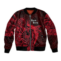 French Polynesia Bora Bora Bomber Jacket Polynesian Shark Tattoo With Hibiscus Red Version LT14 Unisex Red - Polynesian Pride