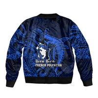 French Polynesia Bora Bora Sleeve Zip Bomber Jacket Polynesian Shark Tattoo With Hibiscus Blue Version LT14 - Polynesian Pride