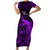 French Polynesia Bora Bora Short Sleeve Bodycon Dress Polynesian Shark Tattoo With Hibiscus Purple Version LT14 Long Dress Purple - Polynesian Pride