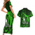 French Polynesia Bora Bora Couples Matching Short Sleeve Bodycon Dress and Hawaiian Shirt Polynesian Shark Tattoo With Hibiscus Green Version LT14 - Polynesian Pride