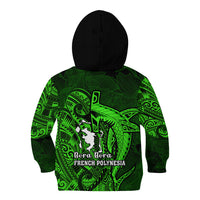French Polynesia Bora Bora Kid Hoodie Polynesian Shark Tattoo With Hibiscus Green Version LT14 - Polynesian Pride