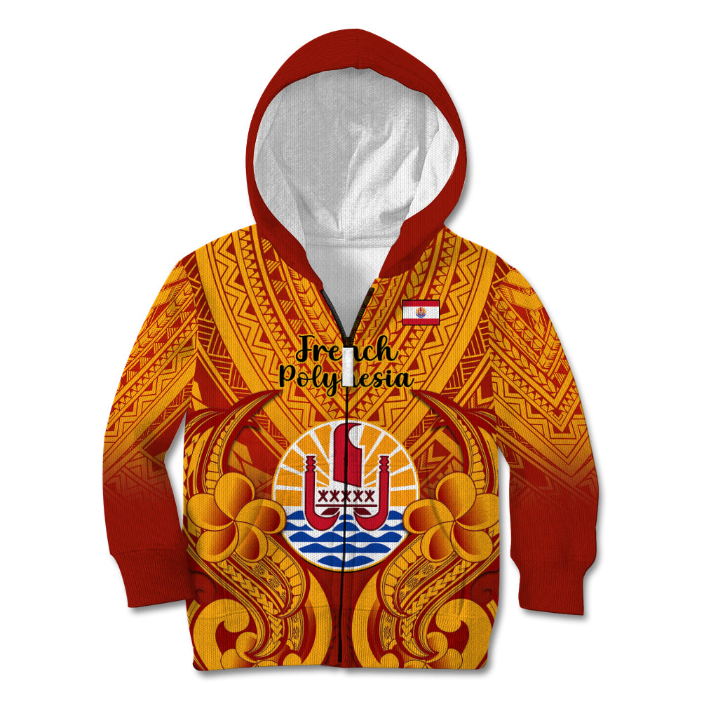 Personalised French Polynesia Kid Hoodie Coat Of Arms With Polynesian Plumeria LT14 Zip Hoodie Red - Polynesian Pride