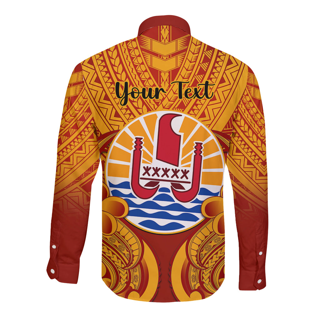 Personalised French Polynesia Long Sleeve Button Shirt Coat Of Arms With Polynesian Plumeria LT14 - Polynesian Pride