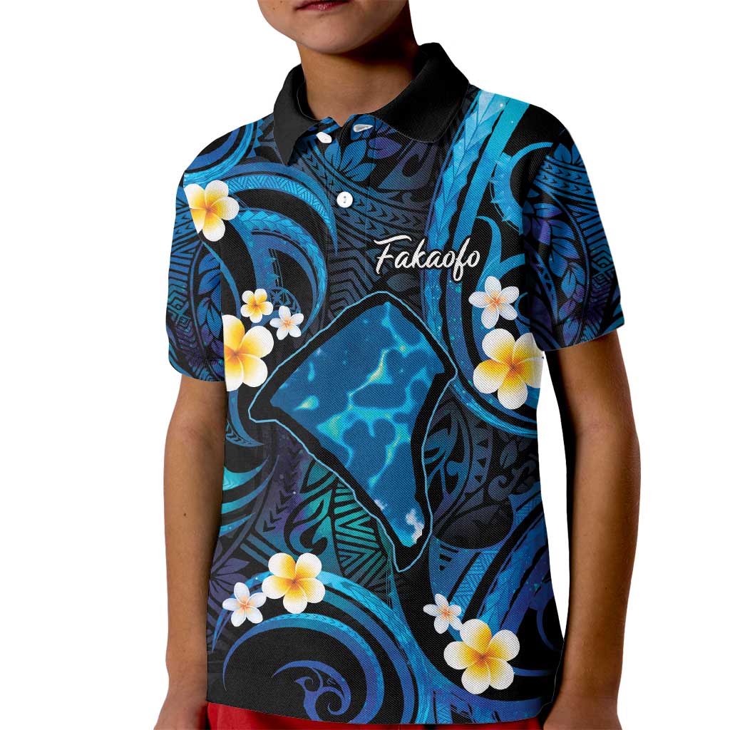 Tokelau Fakaofo Atoll Kid Polo Shirt Polynesian Tattoo Plumeria With Map